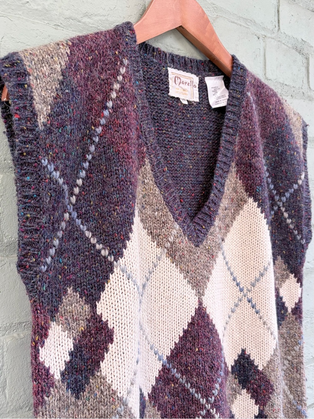 Vintage Argyle V-Neck Sweater Vest in Purple & Cream - Picture 3 of 7